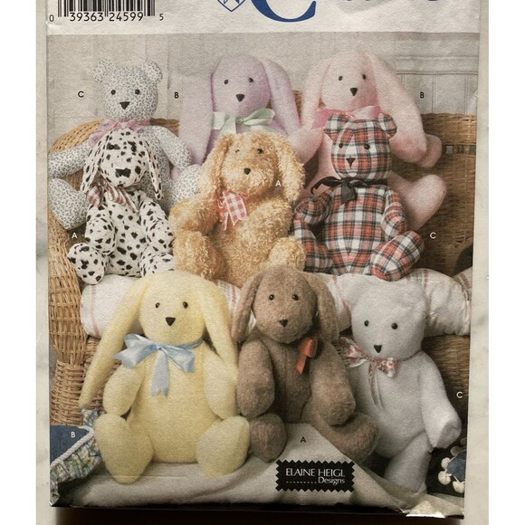 OOP Simplicity 9524 Elaine Heigl 2 Piece Pattern 14 in Stuffed Dog Rabbit Bear - Picture 2 of 5